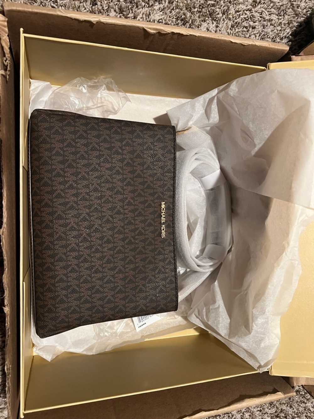 Michael Kors Brown Logo Shoulder Bag with Gold Logo - Picture 2 of 6